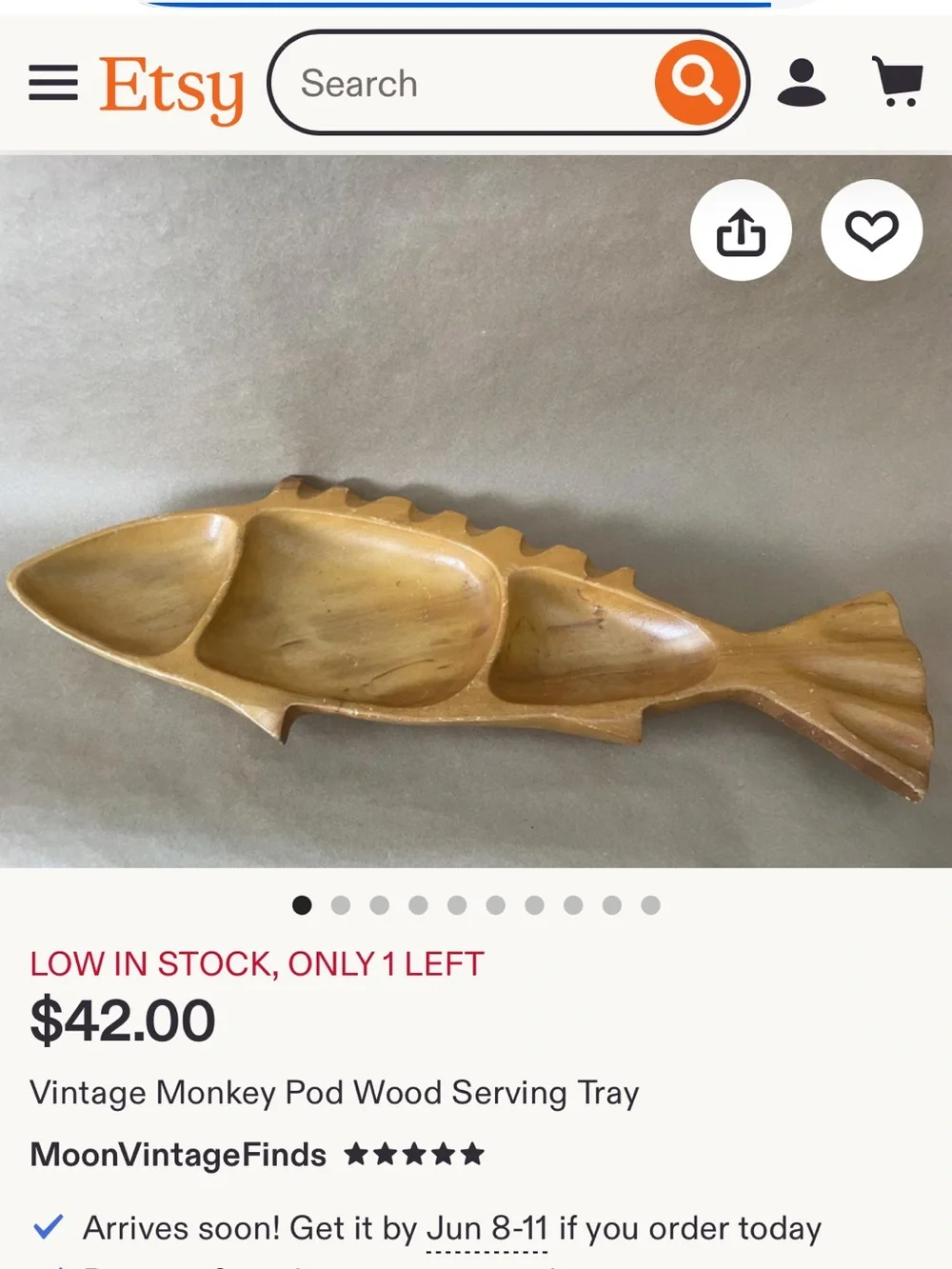 Leilani Monkey Pod 3 sectioned Serving Tray.